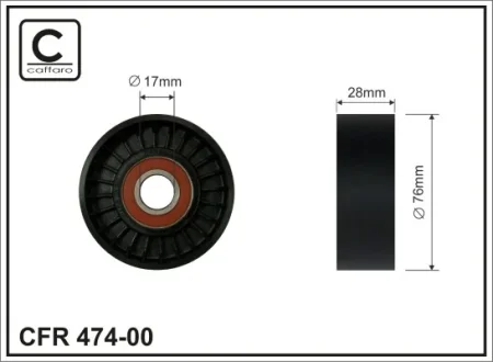 Ролик натяжного механізму поліклинового ремня Mercedes C C204/S204/W203/W204/CLC CL203/CLK A209/C209/E A207/C207/S211 1.6/1.8/1.8CNG 05.02- 76x17x26 CAFFARO 474-00