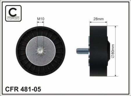 Ролик проміжний поліклинового ремня BMW 1 E81/E82/E87/E88/3 E90/E91/E92/E93/5 E60/E61/F10/F11/Z4 E89 1.6-3.0D 06.04-02.17 80x10x28 CAFFARO 48105