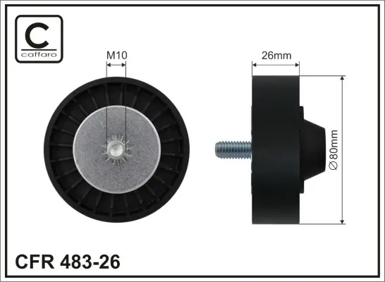 Ролик проміжний поліклинового ремня BMW 1 E81/E82/E87/E88/3 E90/E91/E92/E93/5 E60/E61/6 E63/E64/7 E65/E66/E67/X1 E84 2.5/3.0 09.04-12.13 80x10x26 CAFFARO 483-26 (фото 1)