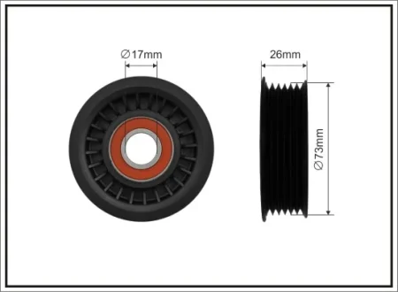 Ролик натяжного механізму поліклинового ремня Ford Fiesta/IV 1.8D 03.00-08.03 73x17x22,5 CAFFARO 48600