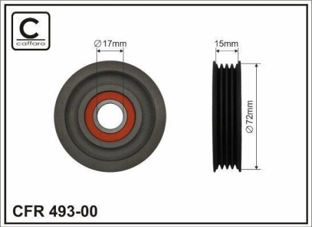 Ролик проміжний поліклинового ремня Honda Accord VI/Civic II/VI/VII/CR-V I/CRX III/HR-V/Integra, Rover 400, Subaru Forester/Impreza/Legacy II/III 1.3H-2.5 01.88- 1.6-2.5 68x17x15,5 CAFFARO 49300