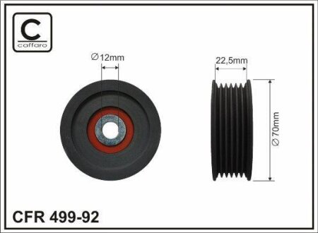 Ролик проміжний поліклинового ремня Lexus GS/GX/LS/LX/SC, Toyota 4 Runner/Land Cruiser 100/200/Sequoia 4.0/4.3/4.7 12.89- 70x12x22,5 CAFFARO 49992