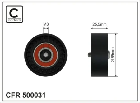 Ролик проміжний поліклинового ремня Opel Astra J/GTC/Cascada/Insignia A/Country/Zafira C, Saab 9-5 2.0D 07.08- 65x8x25,5 CAFFARO 500031