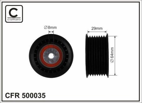 Ролик проміжний поліклинового ремня Mercedes S C140/W140/SL R129/SLK R170 3.2/6.0 03.91-04.04 64x8x29 CAFFARO 500035