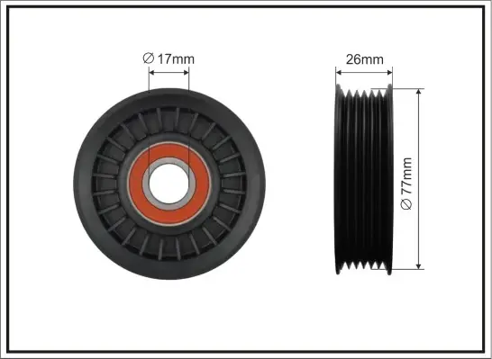 Ролик натяжного механізму поліклинового ремня Dodge Nitro/Ram 1500, Jeep Commander/Grand Cherokee II/III 4.7 V8 4x4 99-00 77x17x23 CAFFARO 500076 (фото 1)