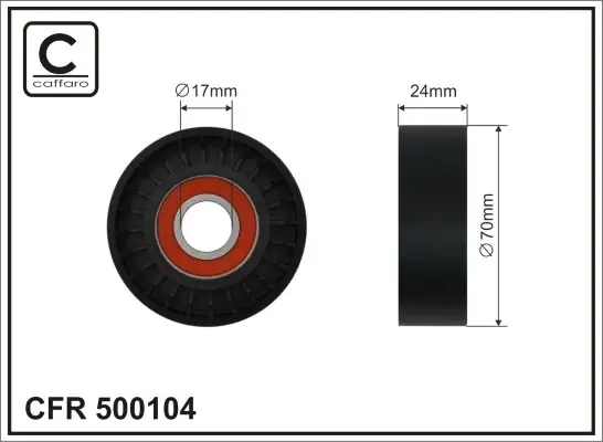 Ролик проміжний поліклинового ремня Opel Astra G 2.0 02.98-01.05 70x17x24 CAFFARO 500104 (фото 1)