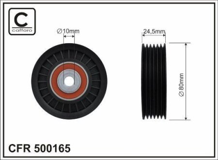 Ролик проміжний поліклинового ремня Fiat Bravo I/Coupe/Marea/Punto/Stilo, Lancia Lybra/SW 1.8/2.0/2.4 10.95-03.12 80x10x24,5 CAFFARO 500165