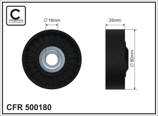 Ролик проміжний поліклинового ремня Mercedes Sprinter 3,5-T 906/3-T 906/4,6-T 906/4-T 907/910/5-T 906 3.0D 06.06- 80x16x26 CAFFARO 500180 (фото 1)