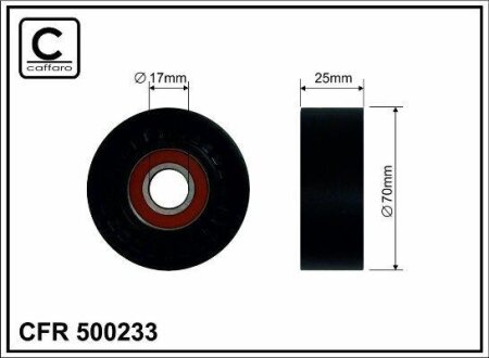 Ролик натяжного механізму поліклинового ремня Chrysler Voyager IV, Dodge Caravan, Jeep Cherokee/Wrangler II 2.4/3.3/3.8 02.00-12.08 70x17x24 CAFFARO 500233