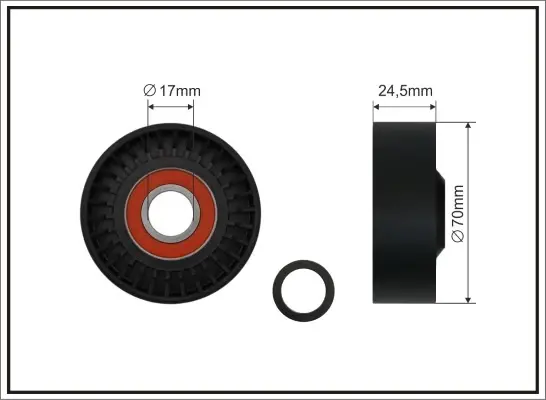 Ролик натяжного механізму поліклинового ремня Mitsubishi Colt VI, Smart Forfour 1.5D 08.04-06.12 70x17x24 CAFFARO 500234 (фото 1)