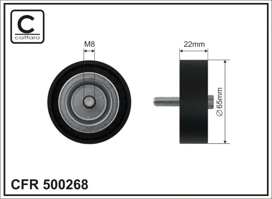 Ролик проміжний поліклинового ремня Mercedes Sprinter 3,5-T 906/3-T 906/4,6-T 906/5-T 906, Mitsubishi Colt VI, Smart Forfour 1.5D/3.5 08.04- 65x8x22 CAFFARO 500268 (фото 1)