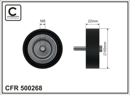 Ролик проміжний поліклинового ремня Mercedes Sprinter 3,5-T 906/3-T 906/4,6-T 906/5-T 906, Mitsubishi Colt VI, Smart Forfour 1.5D/3.5 08.04- 65x8x22 CAFFARO 500268