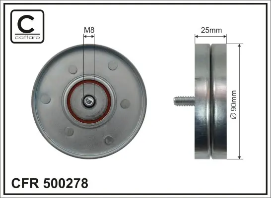 Ролик проміжний поліклинового ремня Audi A4/Allroad/A5/Q5, Chevrolet Nubira, Seat Exeo/ST, VW Amarok/Multivan V/T V 1.8-2.0D 01.05- 90x8x25 CAFFARO 500278 (фото 1)