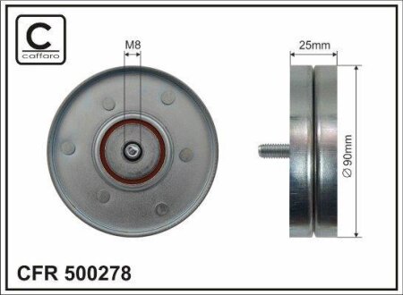 Ролик проміжний поліклинового ремня Audi A4/Allroad/A5/Q5, Chevrolet Nubira, Seat Exeo/ST, VW Amarok/Multivan V/T V 1.8-2.0D 01.05- 90x8x25 CAFFARO 500278