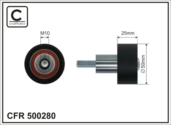 Ролик проміжний ремня ГРМ Audi A1/A3/A4/Q3, Seat Alhambra/Ibiza IV/IV ST/Leon/SC/ST/MII/Toledo IV, Skoda Citigo/Fabia III/Octavia III/Rapid/Superb III 1.0-1.6 08.11- 50x10x25 CAFFARO 500280 (фото 1)