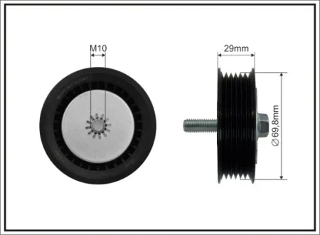 Ролик проміжний поліклинового ремня Chevrolet Malibu, Opel Astra J/J GTC/Cascada/Insignia A/Country/Zafira C, Saab 9-5 2.0D 07.08- 69,8x10x23 CAFFARO 500285