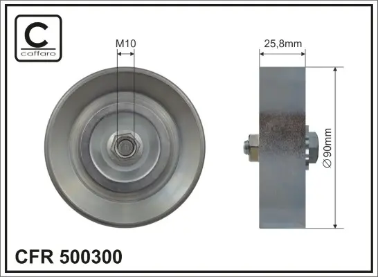 Ролик проміжний поліклинового ремня Toyota Corolla 2.0D 01.02-02.07 90x10x25,8 CAFFARO 500300 (фото 1)