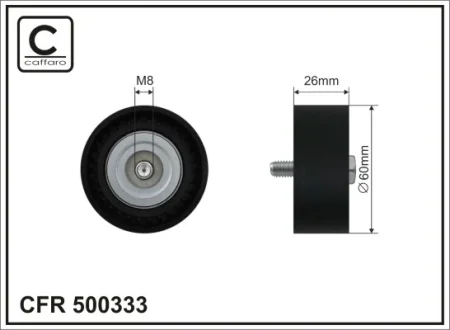 Ролик проміжний поліклинового ремня Mercedes A W176/B W246/W242/CLA C117/X117/GLA X156, Land Rover Freelander 2/Range Rover Evoque 1.8D/2.0/2.2D 06.11- 60x8x26 CAFFARO 500333
