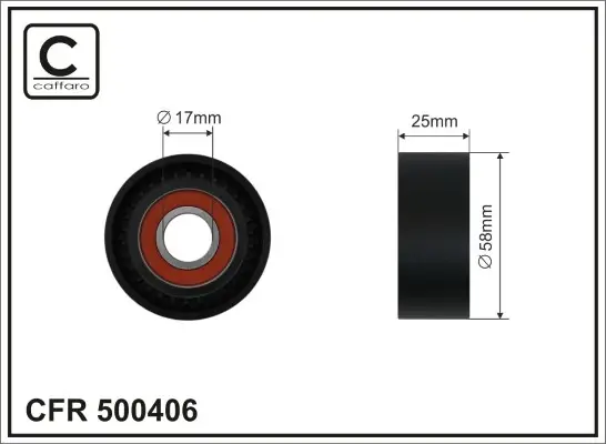 Ролик натяжного механізму поліклинового ремня Mercedes A W169/B W245 1.5-2.0CNG 09.04-06.12 58x17x25 CAFFARO 500406 (фото 1)