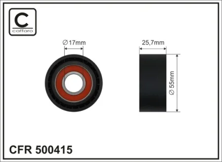 Ролик натяжного механізму поліклинового ремня BMW 1 F20/F21/5 G30/F90/6 Gran Turismo G32/7 G1/G12/8 G14/F91/G15/F92/8 Gran Coupe G16/F93/X3 G01/F97/X4 G02 1.5D-3.0D 07.11- 55x17x25,7 CAFFARO 500415