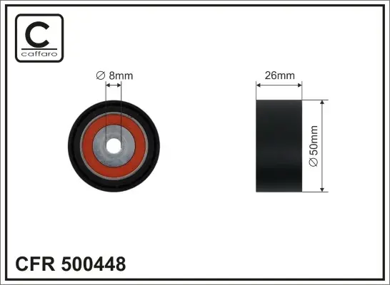 Ролик проміжний поліклинового ремня Citroen Berlingo/C5 I/Evasion/Jumpy/Xantia/Xsara/Picasso, Fiat Scudo/Ulysse, Peugeot 206/SW/306/307/SW/406/806 1.6/2.0D 04.97- 50x8x26 CAFFARO 500448 (фото 1)