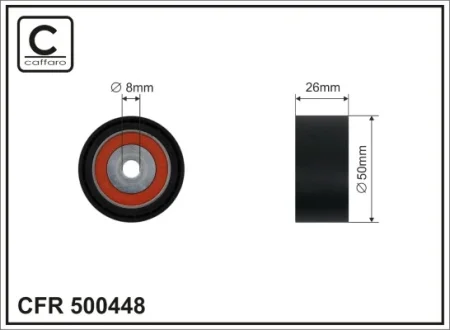 Ролик проміжний поліклинового ремня Citroen Berlingo/C5 I/Evasion/Jumpy/Xantia/Xsara/Picasso, Fiat Scudo/Ulysse, Peugeot 206/SW/306/307/SW/406/806 1.6/2.0D 04.97- 50x8x26 CAFFARO 500448