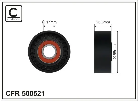 Ролик натяжного механізму поліклинового ремня Opel Astra J/J GTC/K/Insignia A/Country/Insignia B/Grand Sport/Meriva B/Mokka/X/Zafira C 1.6D 02.13- 65x17x26,5 CAFFARO 500521 (фото 1)
