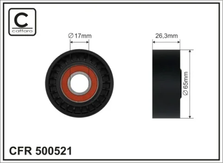 Ролик натяжного механізму поліклинового ремня Opel Astra J/J GTC/K/Insignia A/Country/Insignia B/Grand Sport/Meriva B/Mokka/X/Zafira C 1.6D 02.13- 65x17x26,5 CAFFARO 500521