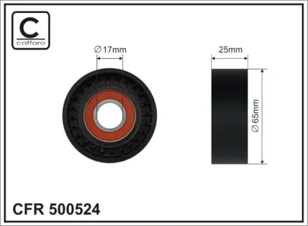 Ролик натяжного механізму поліклинового ремня Audi A1, Seat Ibiza IV/ST/Toledo IV, Skoda Fabia III/Rapid, VW Polo 1.4D 02.14- 65x17x25 CAFFARO 500524