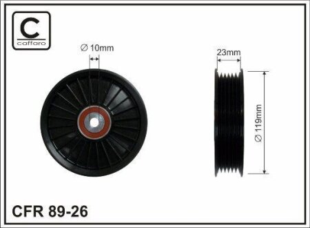 Ролик проміжний поліклинового ремня Nissan Interstar, Opel Astra J/J GTC/K, Volvo C70 I/S40 I/60 I/70/80 I/V40/70 I/70 II/XC70/XC90 I 1.6-3.0D 07.95- 119x10x22,5 CAFFARO 8926