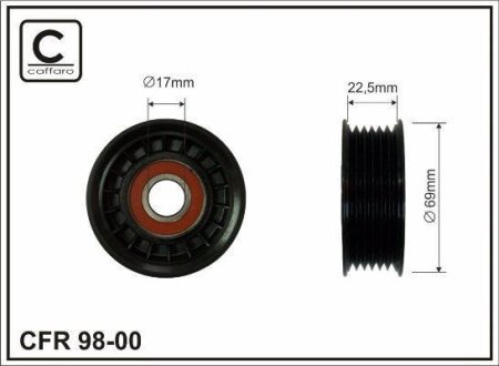 Ролик проміжний поліклинового ремня Cadillac CTS/Escalade, Chevrolet Astro/Blazer S10/C1500/Camaro/Corvette/Suburban, Ford Explorer, Isuzu Trooper III 3.5-6.0H 01.94-12.13 69x17x22,5 CAFFARO 9800