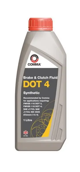 Гальмівна рідина DOT4 (1L) [сухість: 270°C, вологість: 160°C, в\'язкість: 1350мм²/с] SAE J1703, ISO/DIN 4925 COMMA DOT 4 SYNT. 1L (фото 1)