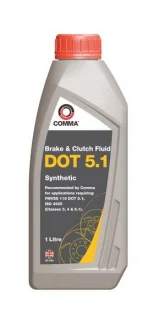 Гальмівна рідина DOT5.1 (1L) [сухість: 275°C, вологість: 183°C, в\'язкість: 850мм²/с] SAE J1703, ISO/DIN 4925 COMMA DOT 5.1 SYNT.1L