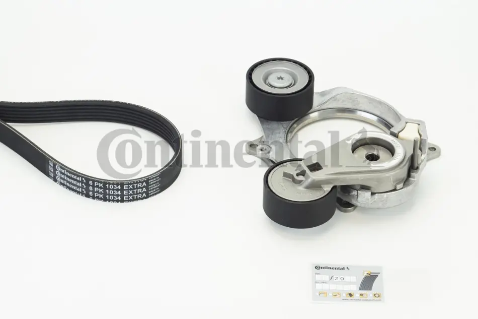 Комплект поліклинового ременя (із натягувачем) AUDI A3, Q3 SEAT LEON, LEON SPORTSTOURER SKODA OCTAVIA IV VW GOLF VIII 1.0H/1.5/1.5H 11.19- Contitech 6PK1034EXTRAK1 (фото 1)