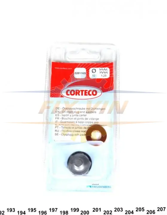 Пробка піддона CITROEN/PEUGEOT/TOYOTA/VOLVO/FORD/FIAT 206,207,306,307,407,Expert,Partner,Berlingo,S4 CORTECO 220116S (фото 1)