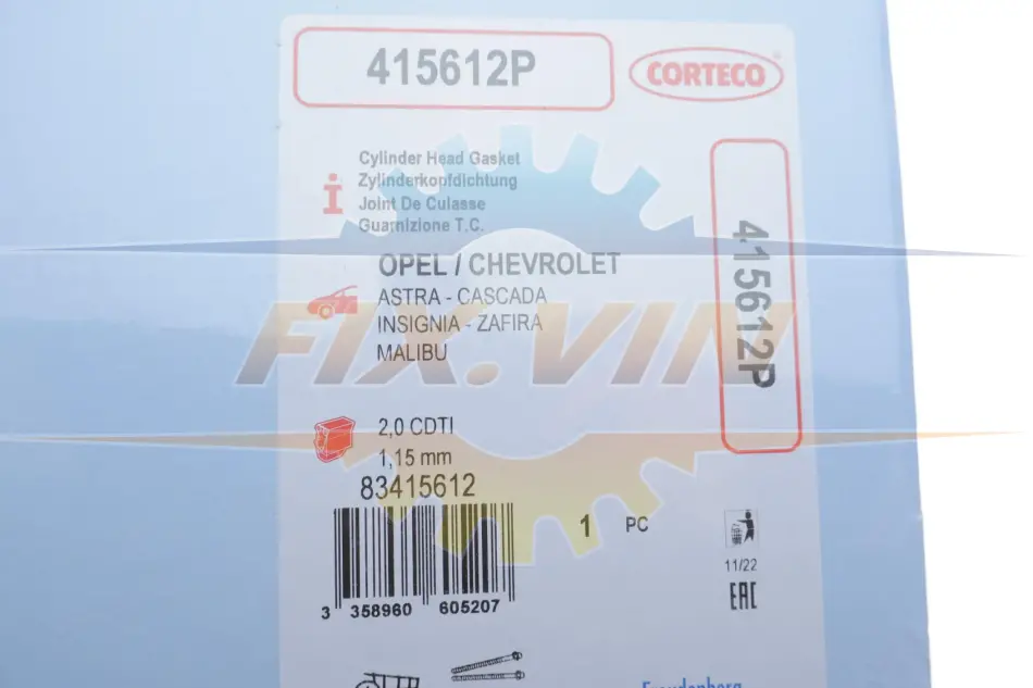 Прокладка ГБЦ Opel Insignia 2.0 CDTi 08-17 (1,15mm Ø84.00mm) CORTECO 415612P (фото 1)