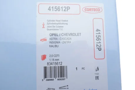 Прокладка ГБЦ Opel Insignia 2.0 CDTi 08-17 (1,15mm Ø84.00mm) CORTECO 415612P