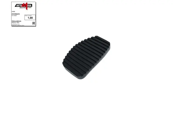 Накладка на педаль зчеплення CITROEN C3 I, C3 II, C3 PICASSO, C4 CACTUS, C4 I, C4 II, C5 I, C5 II, C6 PEUGEOT 1007, 2008, 207, 208, 301, 307, 307 CC, 308, 407, 508 1.0-3.0D 08.00- DELLO/AUTOMEGA 274765410 (фото 1)