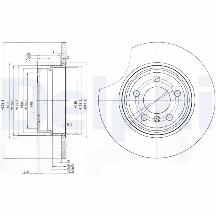 Диск гальмівний BMW X5(E53) "R D=324mm "00-07 Delphi BG3629 (фото 1)