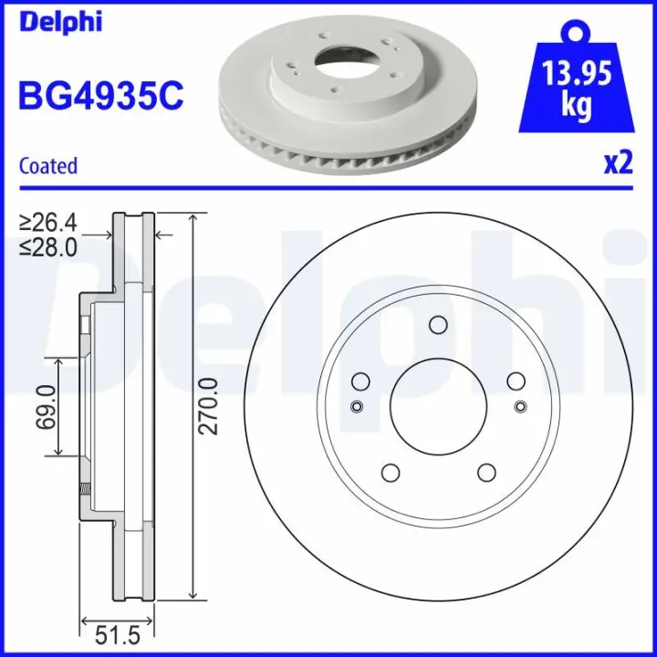 DELPHI MITSUBISHI Гальмівний диск передн. L200 / TRITON 2.5 DI-D 07- Delphi BG4935C (фото 1)