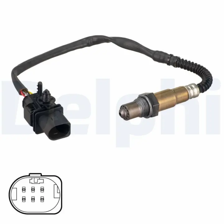 Лямбда-зонд (кількість дротів 5, 400мм) VOLVO C30, C70 II, S40 II, S60 II, S80 II, V40, V50, V60 I, V70 III, XC60 I, XC70 II 1.6-2.4DH 03.06-07.18 Delphi ES2111512B1 (фото 1)