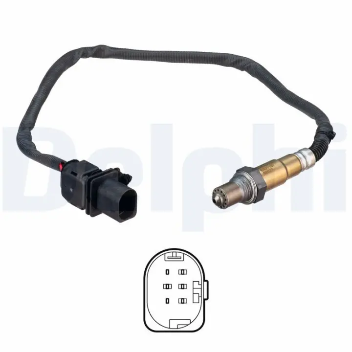 Лямбда-зонд (кількість дротів 5, 561мм) ALFA ROMEO GIULIETTA FIAT 500X, DOBLO, DOBLO CARGO, TIPO JEEP RENEGADE 1.6D/2.0D 01.10- Delphi ES2119712B1 (фото 1)