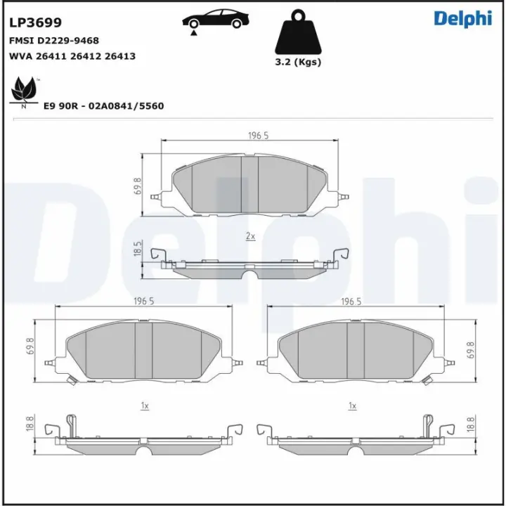 Колодки гальмівні дискові (комплект 4 шт) Delphi LP3699 (фото 1)