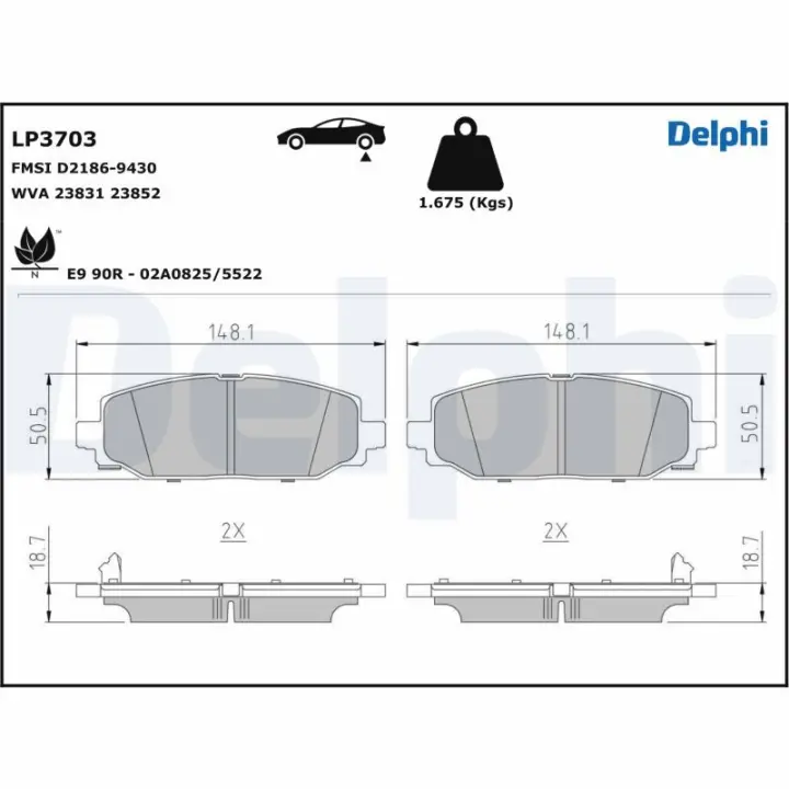 Комплект гальмівних колодок Delphi LP3703 (фото 1)