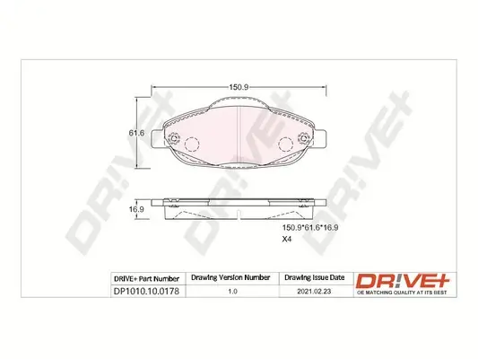 Drive+ - Гальмівні колодки до дисків DR!VE+ DP1010.10.0178 (фото 1)