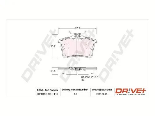 Drive+ - Гальмівні колодки до дисків DR!VE+ DP1010.10.0337 (фото 1)