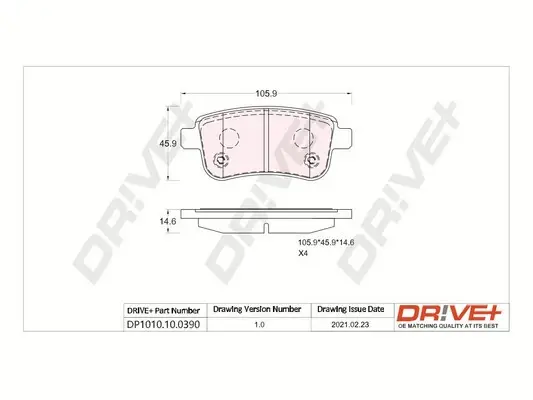Drive+ - Гальмівні колодки до дисків DR!VE+ DP1010.10.0390 (фото 1)