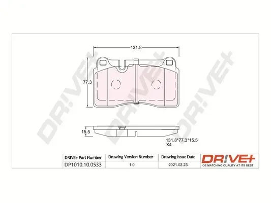 Drive+ - Гальмівні колодки до дисків DR!VE+ DP1010.10.0533 (фото 1)