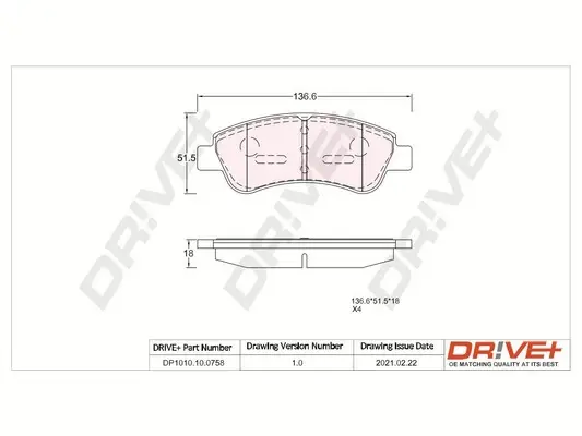 Drive+ - Гальмівні колодки до дисків DR!VE+ DP1010.10.0758 (фото 1)