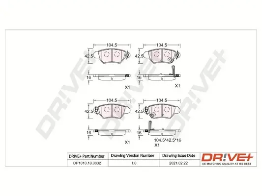 Drive+ - Гальмівні колодки до дисків DR!VE+ DP1010.10.0832 (фото 1)